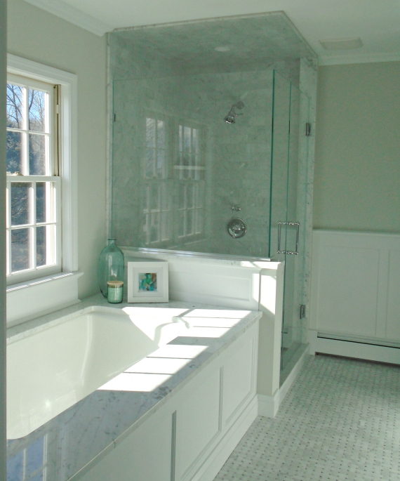 It Started With Sea Glass Sinks, Beach Glass Shower Tile